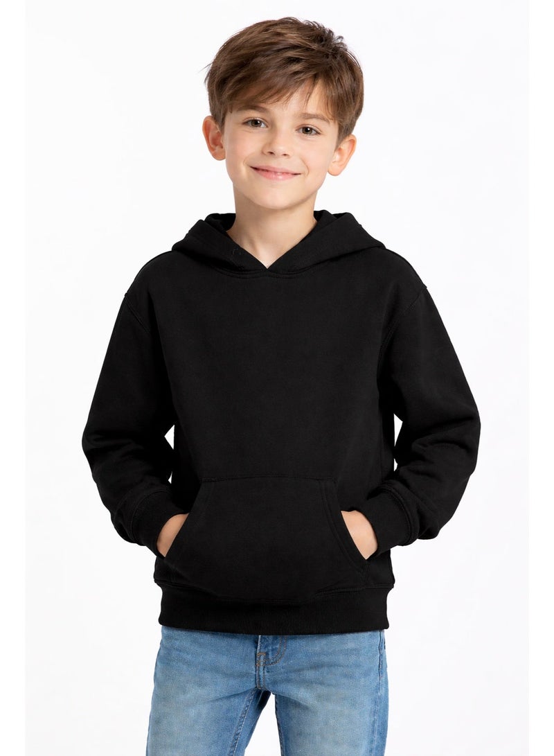 Premium Apparel Kids Black Regular-Fit Hoodie – Unisex Pullover Sweatshirt for Boys & Girls, Casual Everyday Wear - Image 2